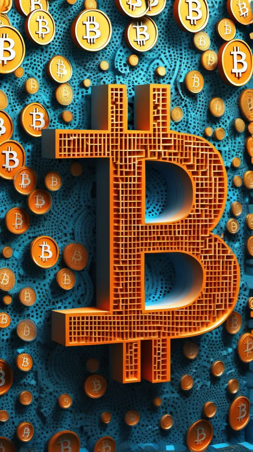 A Bitcoin 3D digital art of the Bitcoin symbol in a three-dimensional format, with added elements of abstract shapes in the background. The art piece uses variety of colors or textures to create a unique and visually striking image, and is rendered with a high level of detail to showcase the intricate design of the Bitcoin symbol. 