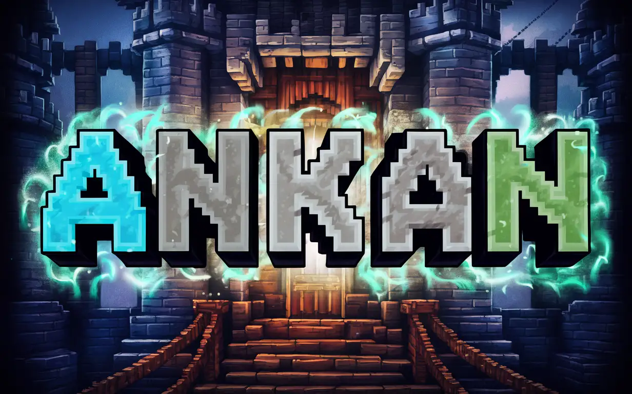 The inscription "Ankān" in the style of minecraft and rpg
