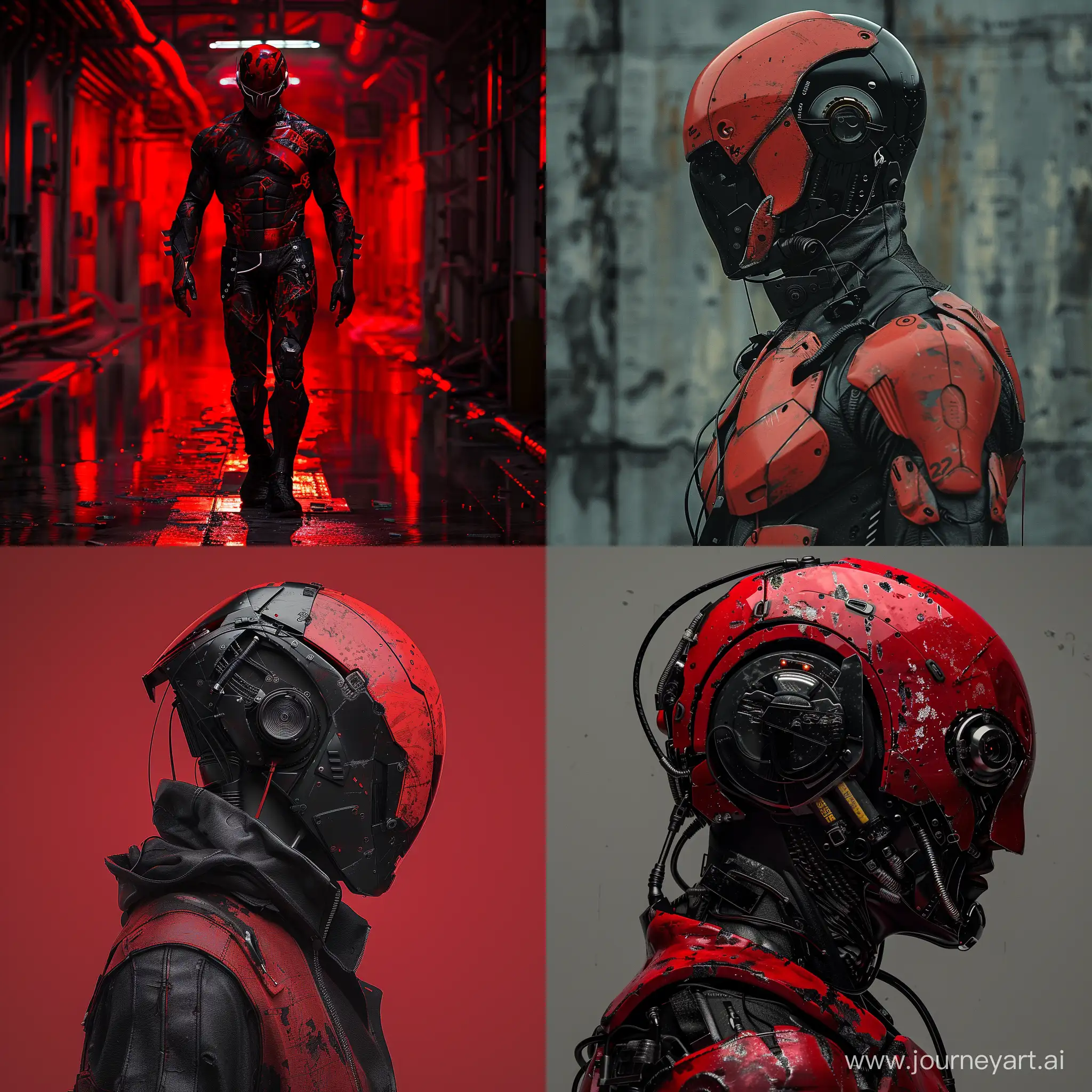 Cyberpunk-Style-Man-with-Realistic-Forms-in-Red-and-Black