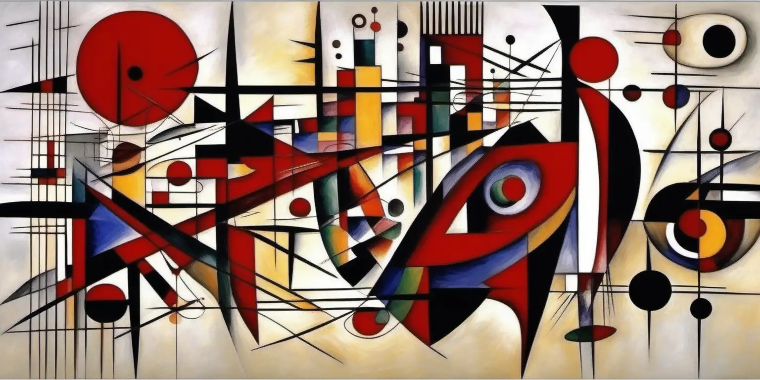 oil paintings, color black white, WASSILY KANDINSKY,  ARCHİTECUTURAL, utopic, man in red