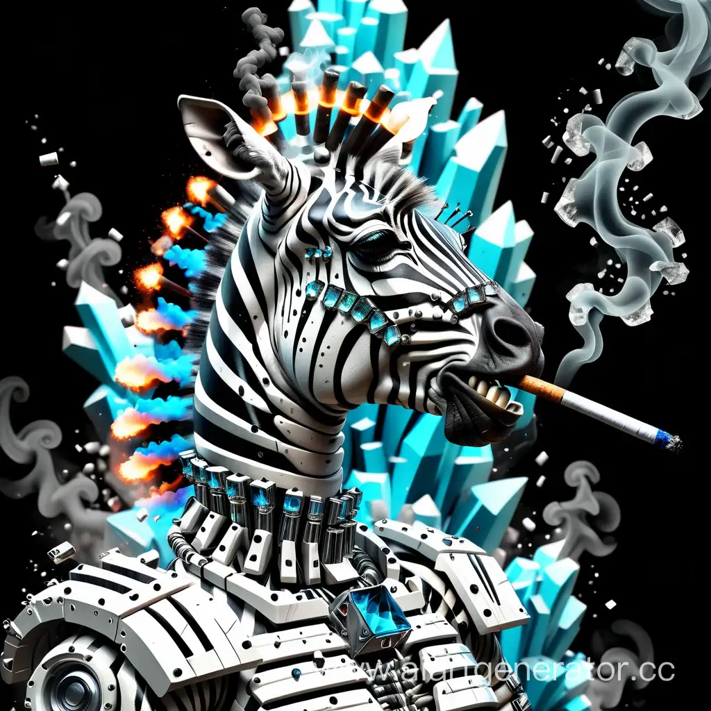 Futuristic-Cyborg-Zebra-Smoking-Amidst-Exploding-Crystals