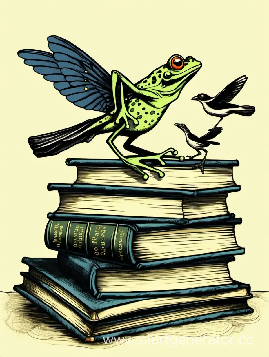 Whimsical-Frog-Riding-Magpie-in-Bookish-Flight