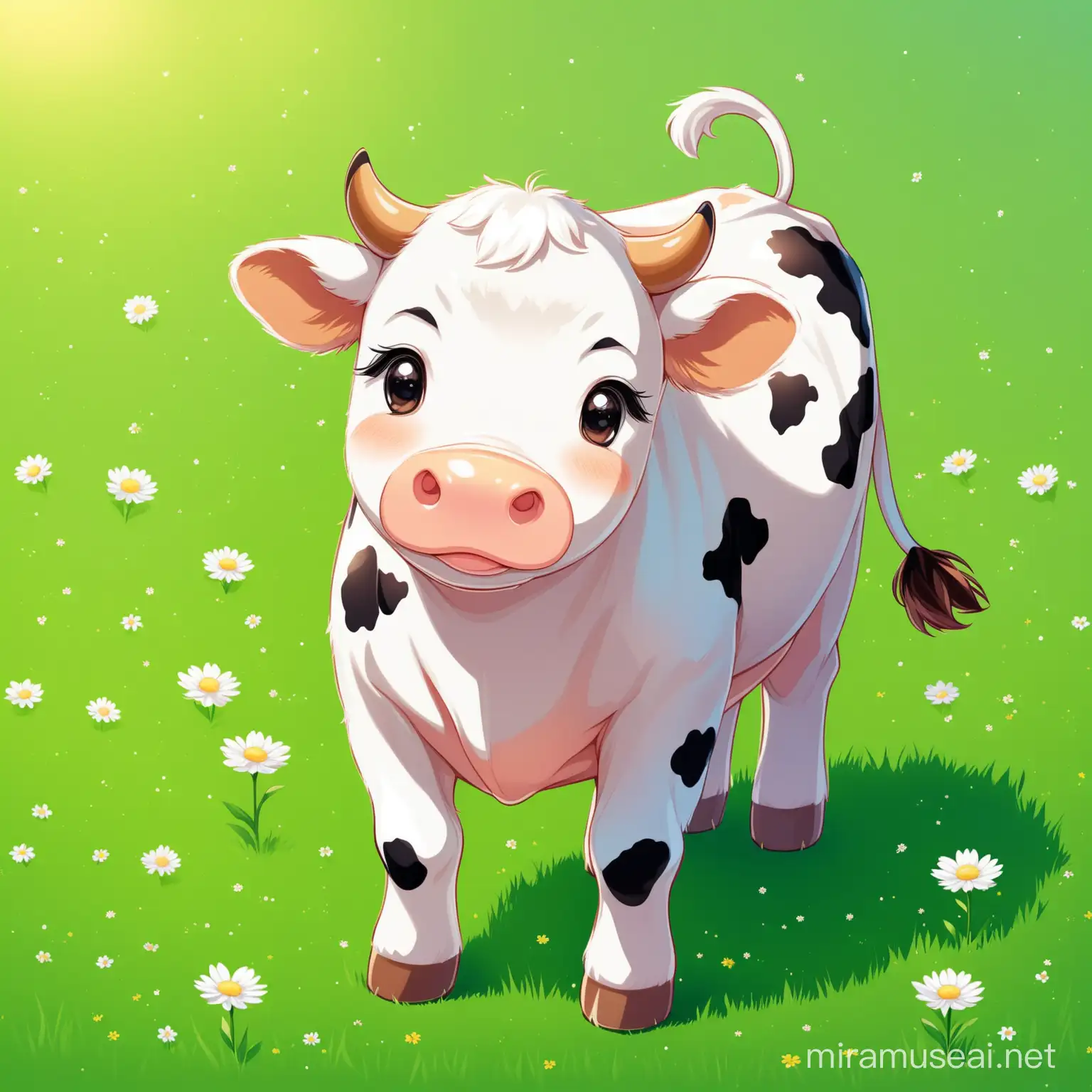 Adorable Cow Grazing on Vibrant Green Pasture