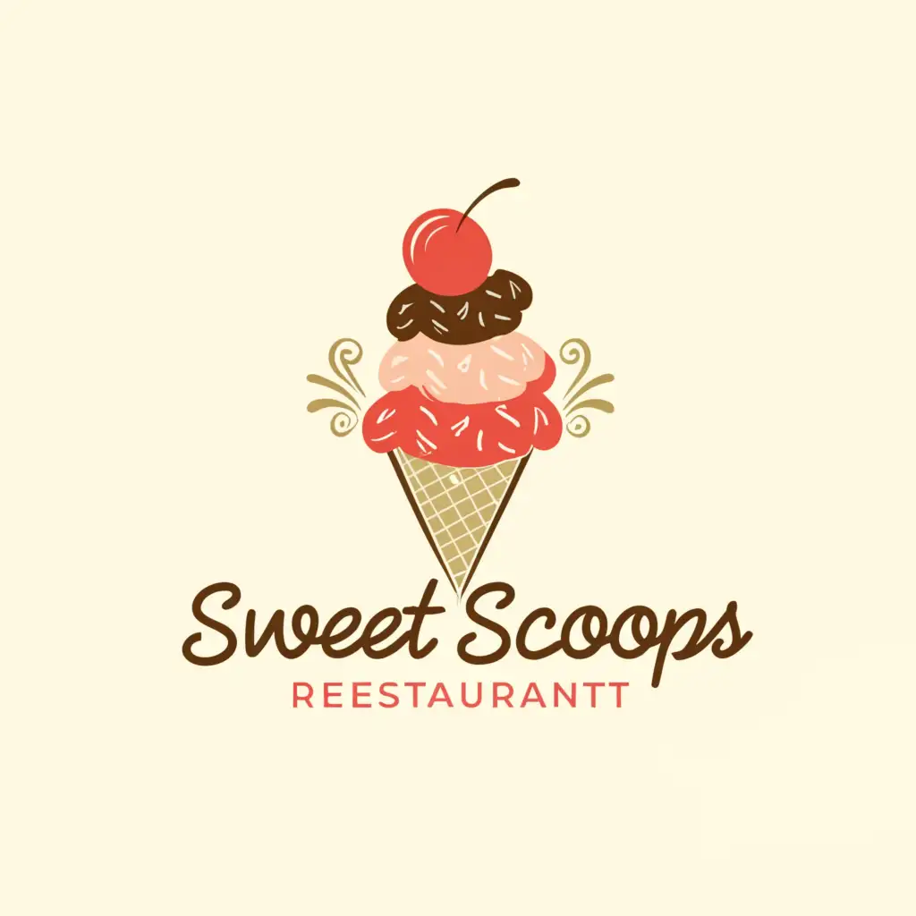 a logo design,with the text "sweet scoops", main symbol:ice cream,complex,be used in Restaurant industry,clear background