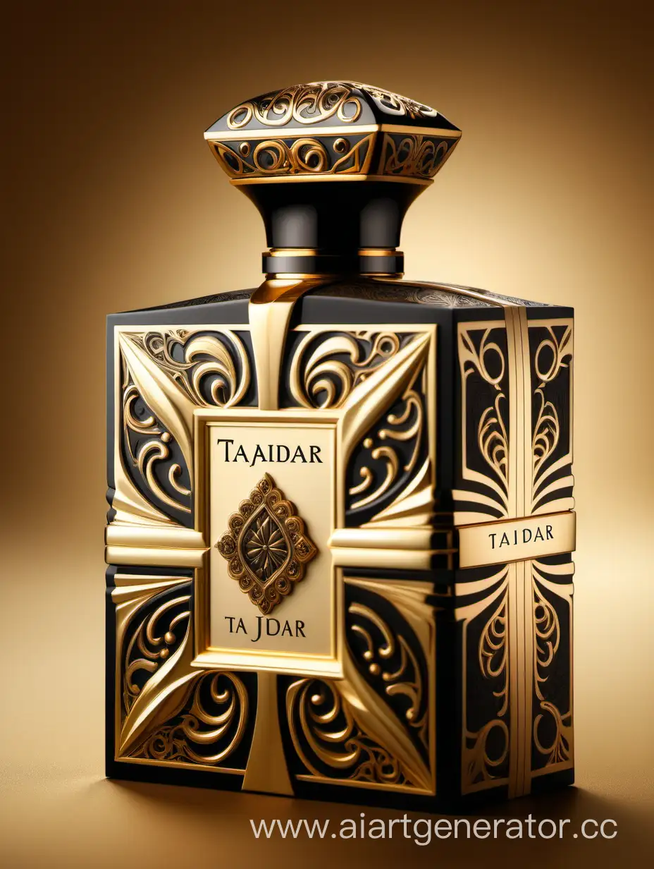 Luxurious-TAJDAR-Perfume-Box-Elegant-Gold-and-Royal-Black-Design