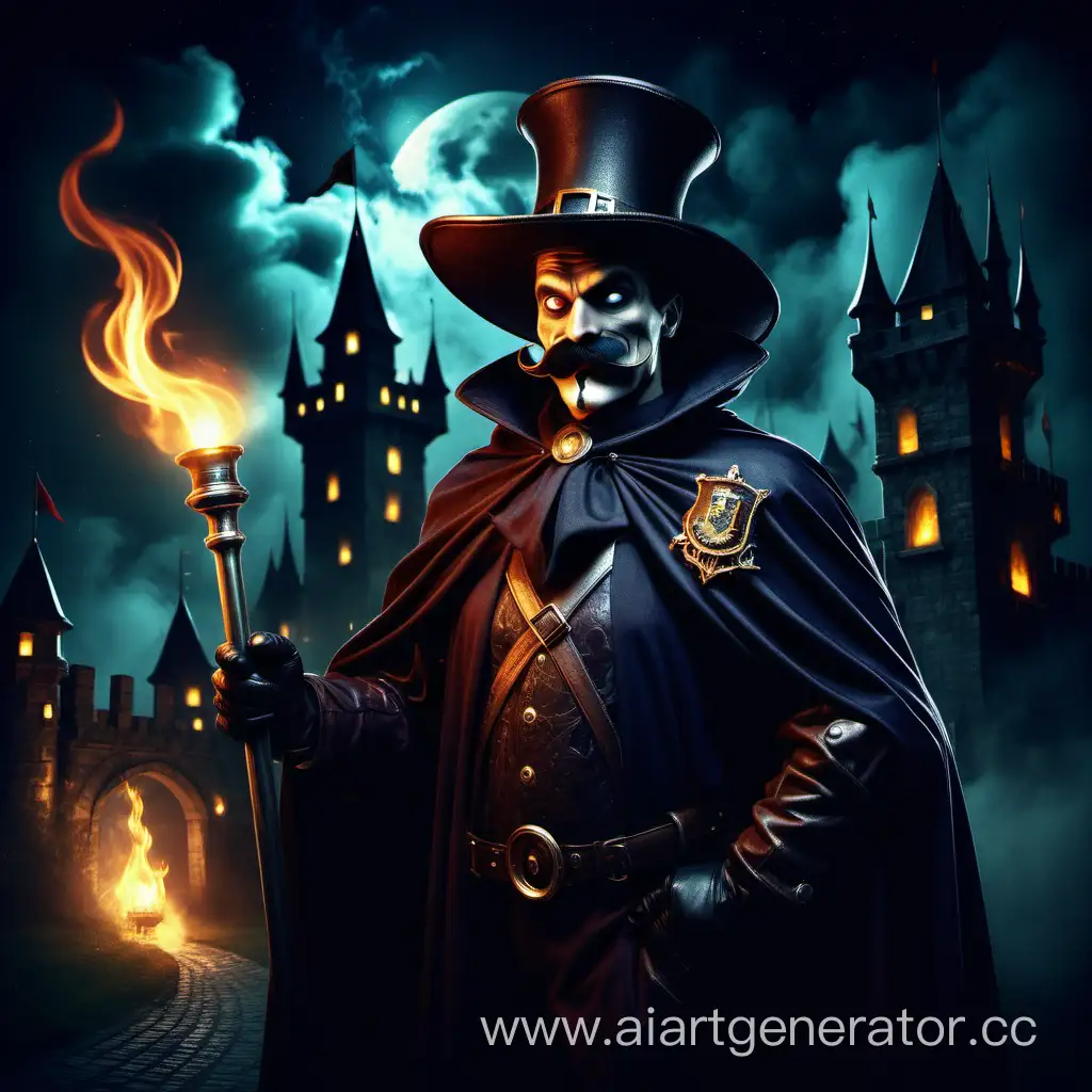 Sinister-Mustachioed-Villain-with-Torch-in-Hand-at-Night-Castle