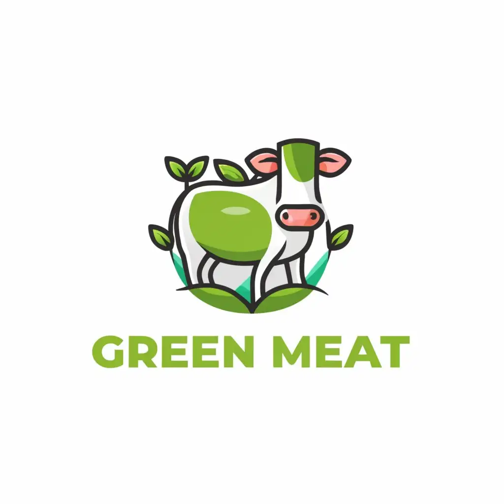 a logo design,with the text "Green Meat", main symbol:plants cow,Moderate,be used in Retail industry,clear background