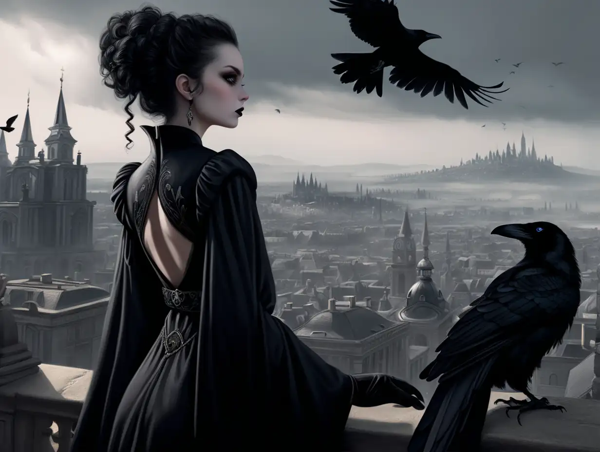 Majestic Raven Queen Overlooking Dreaming City
