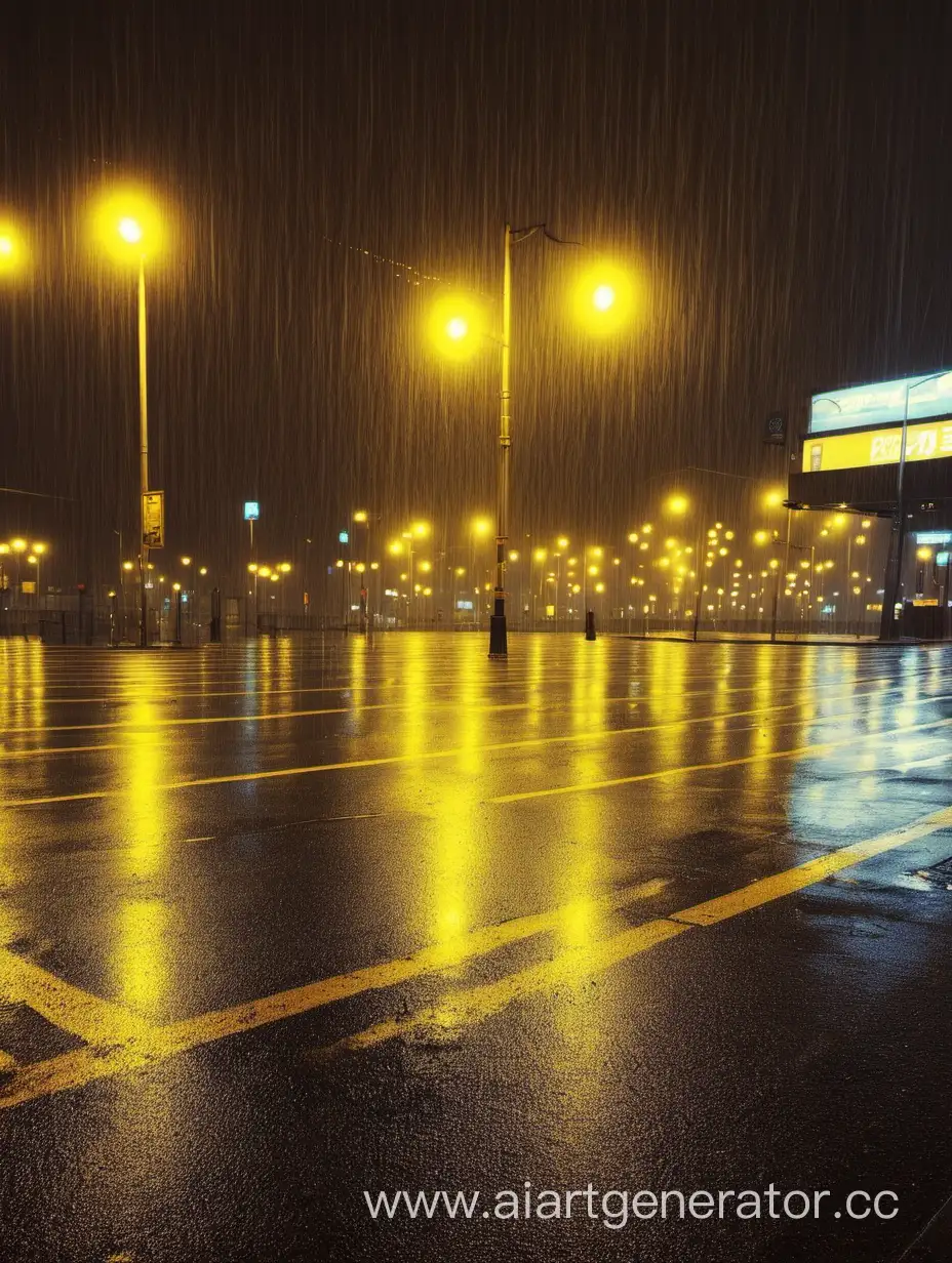 night city rainy yellow lights no people no cars