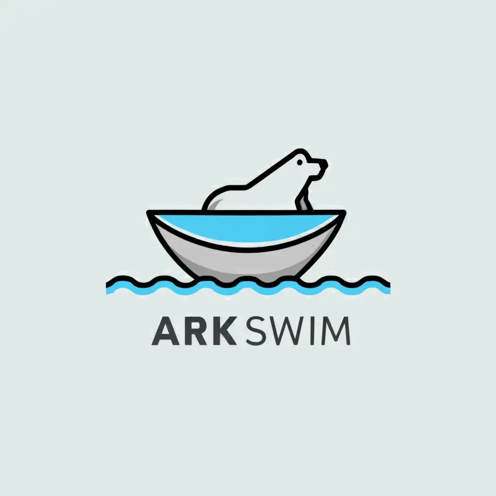 a logo design,with the text "Ark Swim", main symbol:polar bear on the ARK,Minimalistic,be used in Education industry,clear background