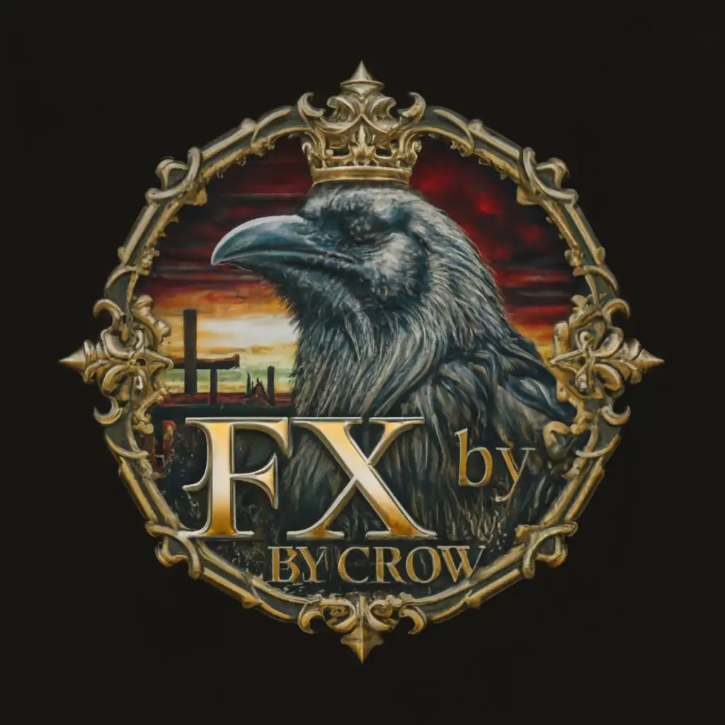 logo, Lord crow carving fx by crow on forex chart, with the text "Fx by crow", typography