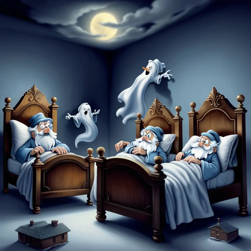 Three Scrooges Sleeping with Ghostly Apparitions