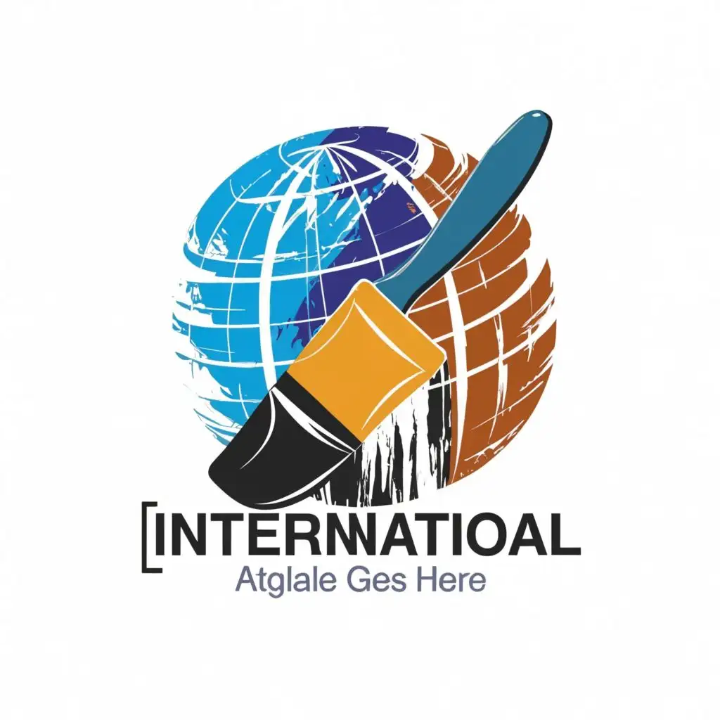 logo, Globe paint brush, with the text "International", typography, be used in Construction industry