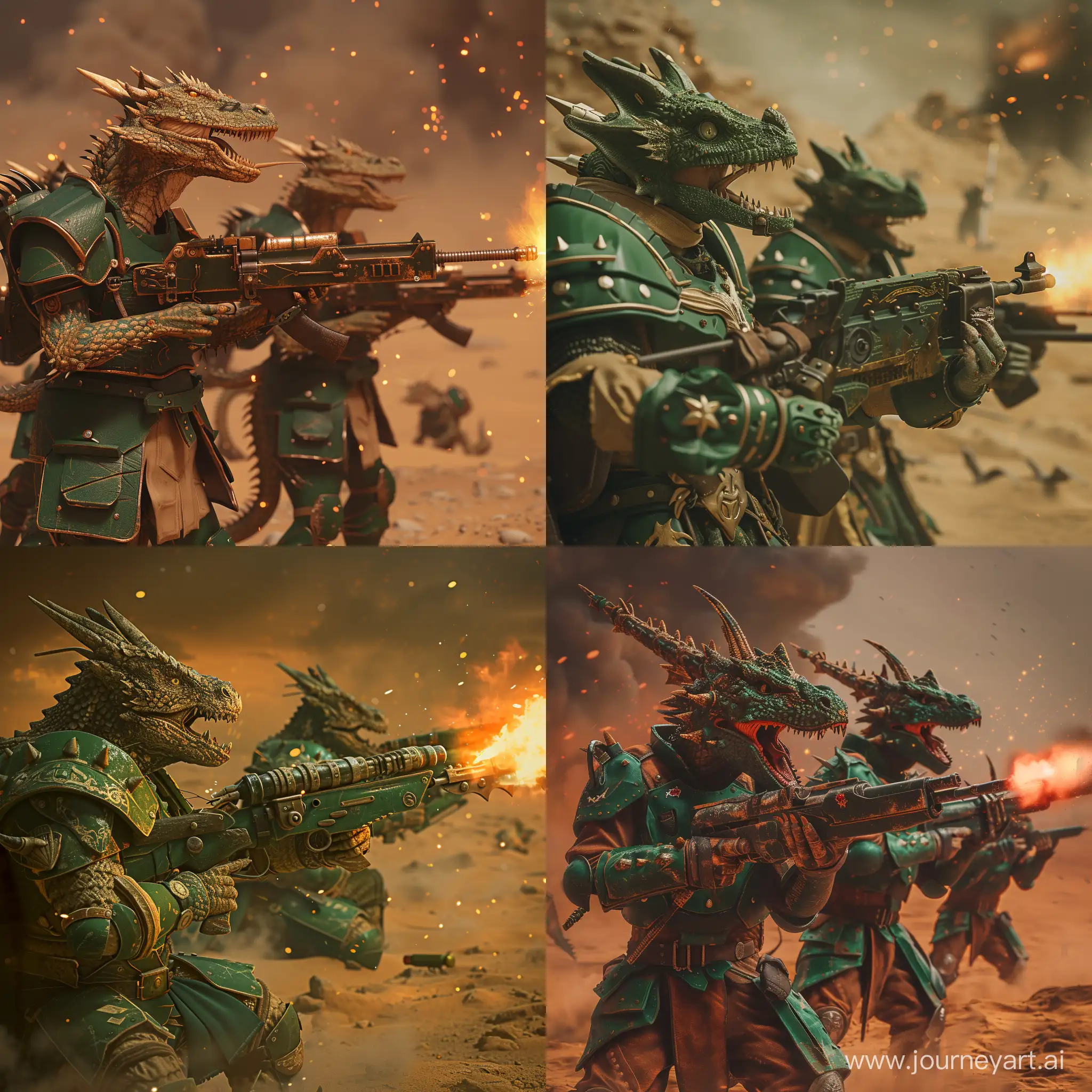 DragonHeaded-Lizard-Warriors-in-Green-Armor-Battle-Demon-of-Fire-in-Desert-Sandstorm