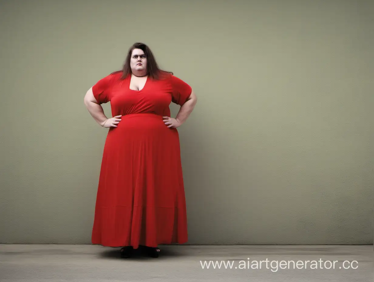 ugly big woman in long red dress