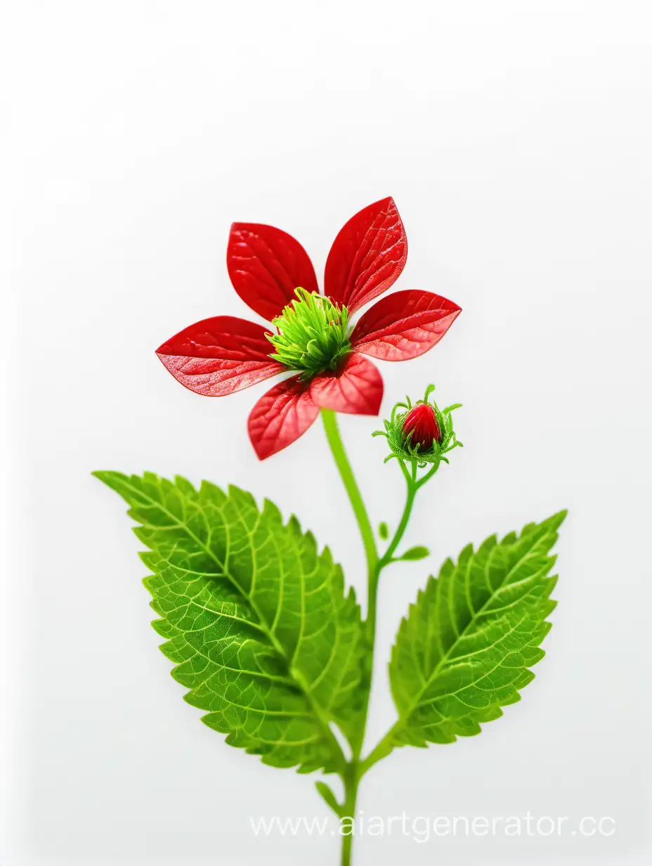 Vibrant-Red-Wild-Flower-8K-with-Fresh-Green-Leaves-on-White-Background