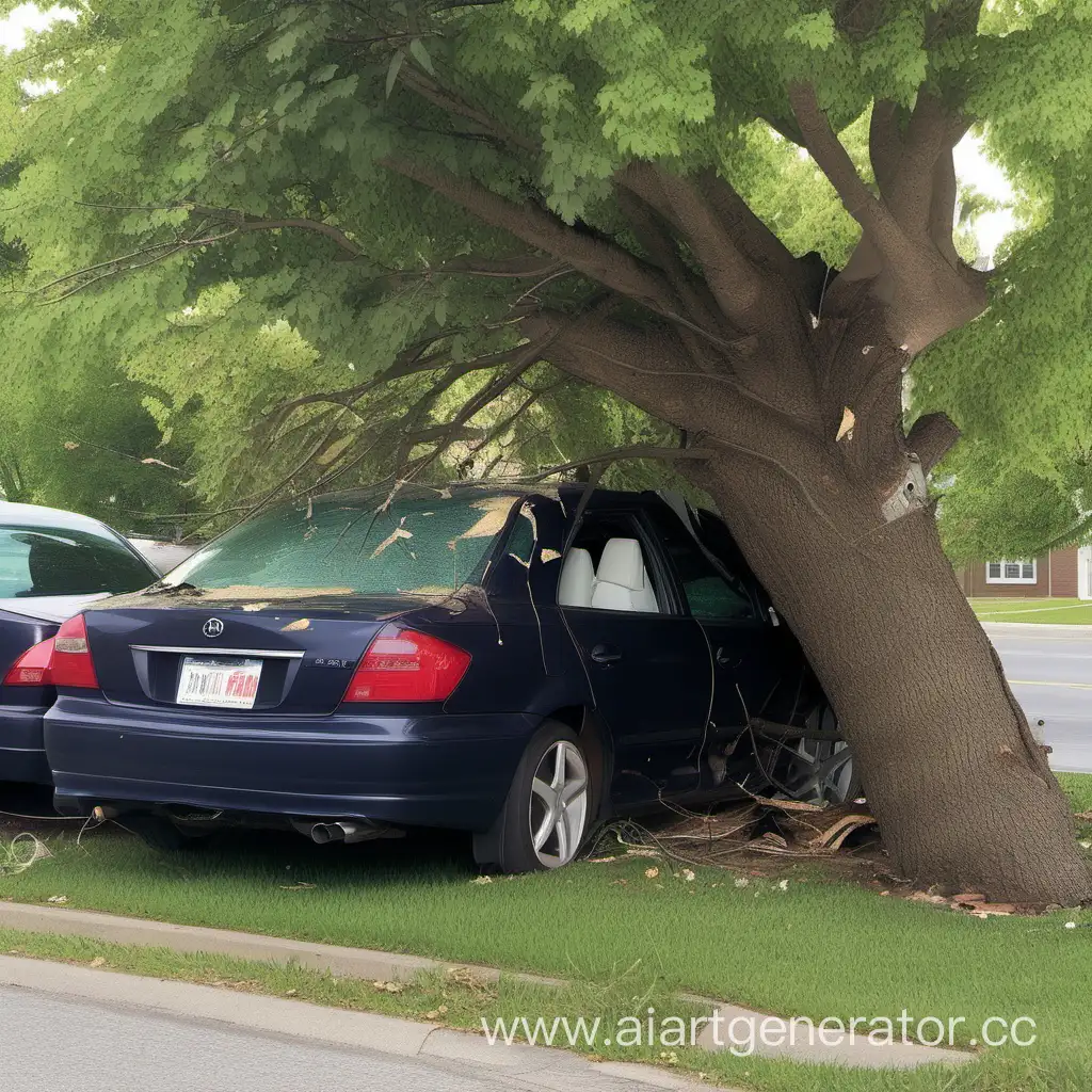 Your husband was driving too fast and finally he crashed into a tree.