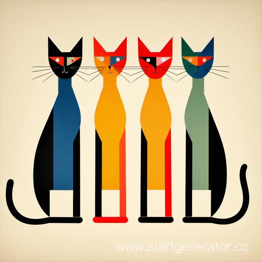 три многоцветных кота минимализм растровый рисунок примитивизм конструктивизм супрематизм лучизм
