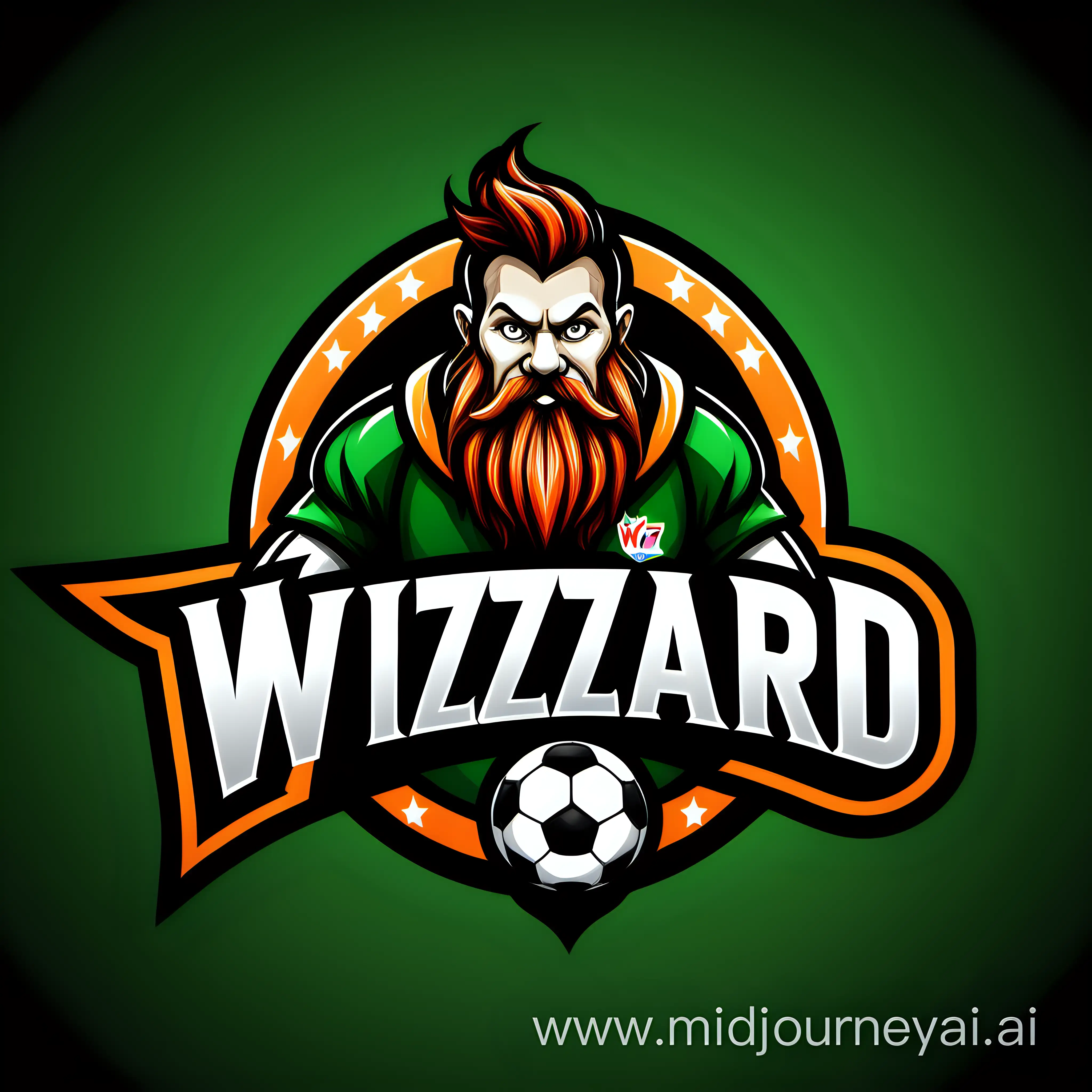 create a logo design for an app called football wizzard that is about soccer fantasy and predicting the right score for leagues and weekend games