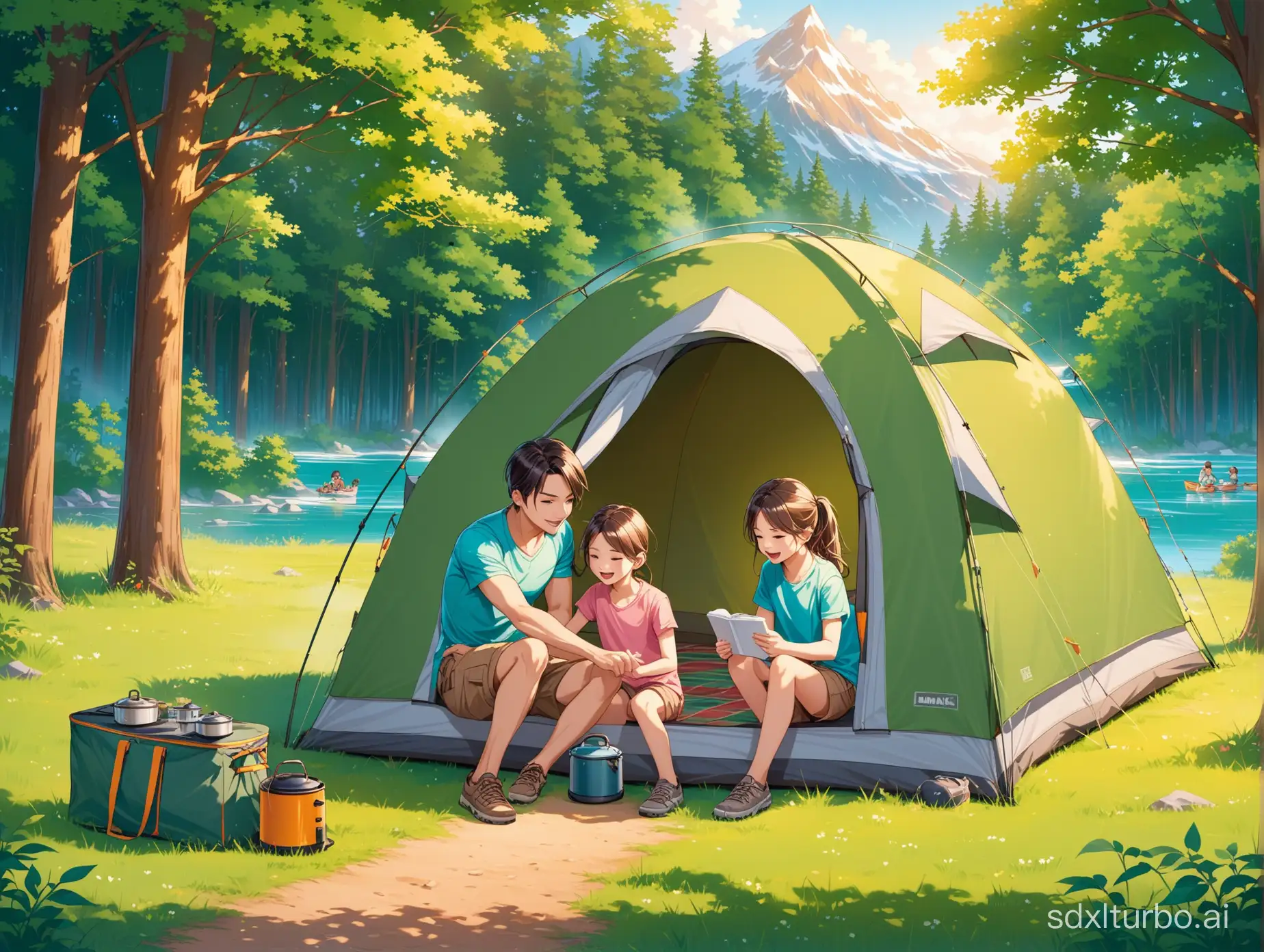 A family is camping.