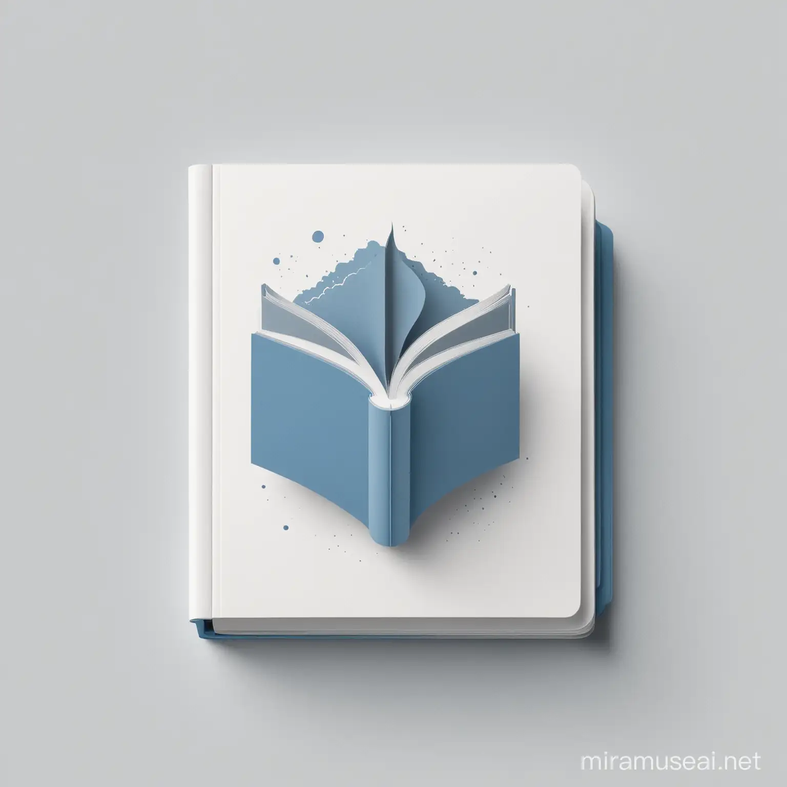 minimalistic logo for book writers organisation 'JERONIMO' blue white and grey colour icon, clear white background, no lines