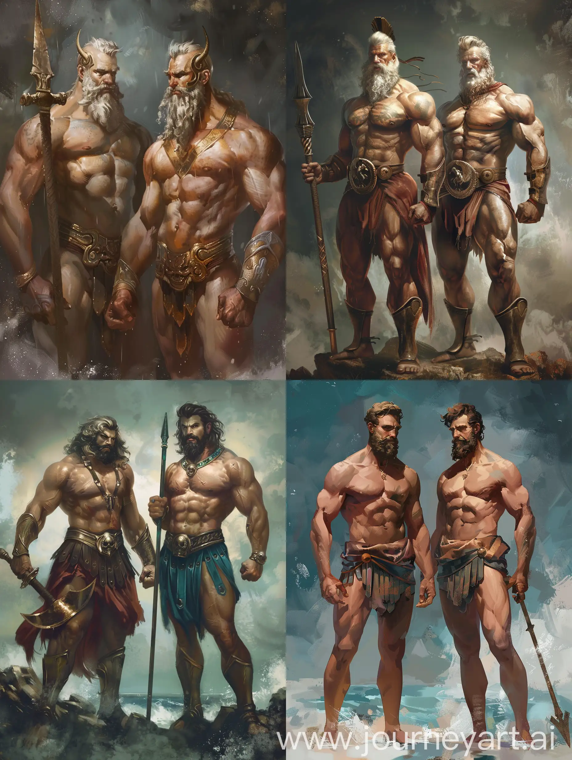Two gods from Olympus, both male and muscular