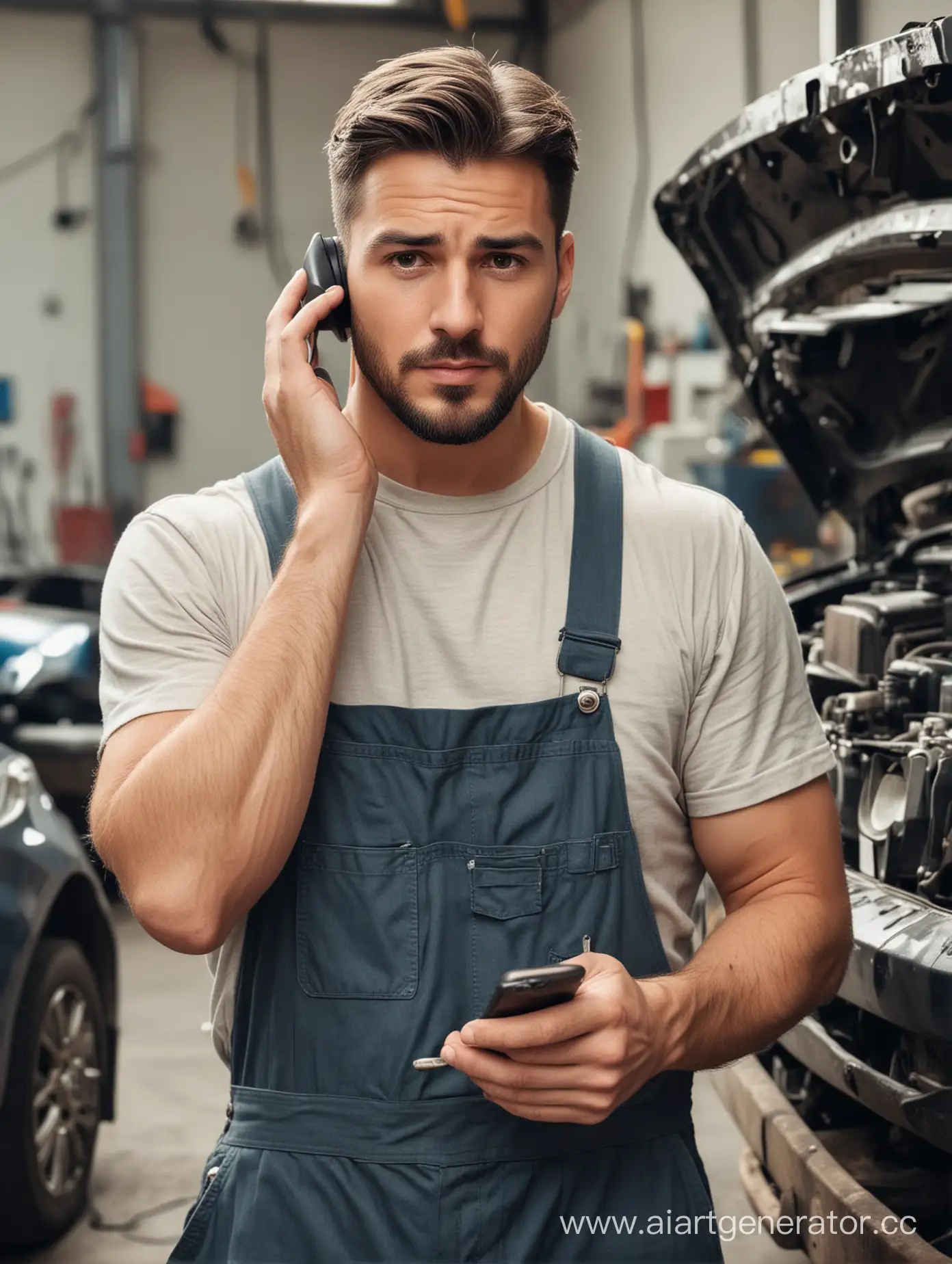 Focused-Car-Mechanic-Making-a-Phone-Call