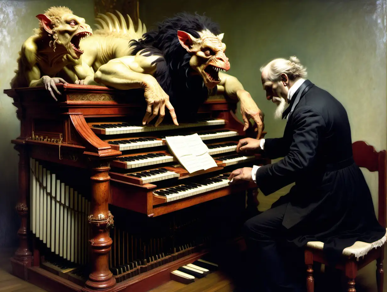 Chimera Playing the Organ in Ilya Repin Style