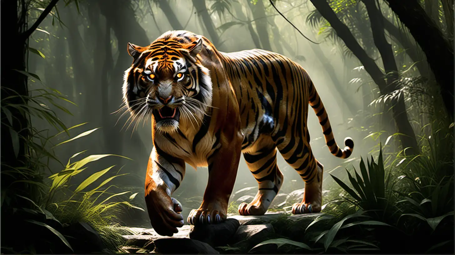 Curious Tiger in Sunlit Jungle