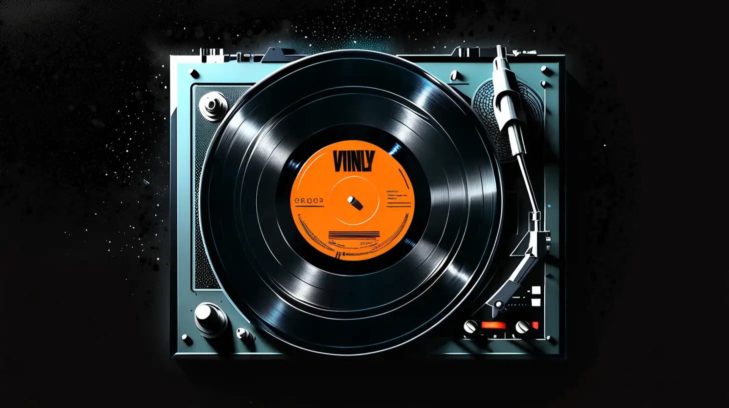 Futuristic Vinyl Record on Black Background RetroInspired Music Concept Art