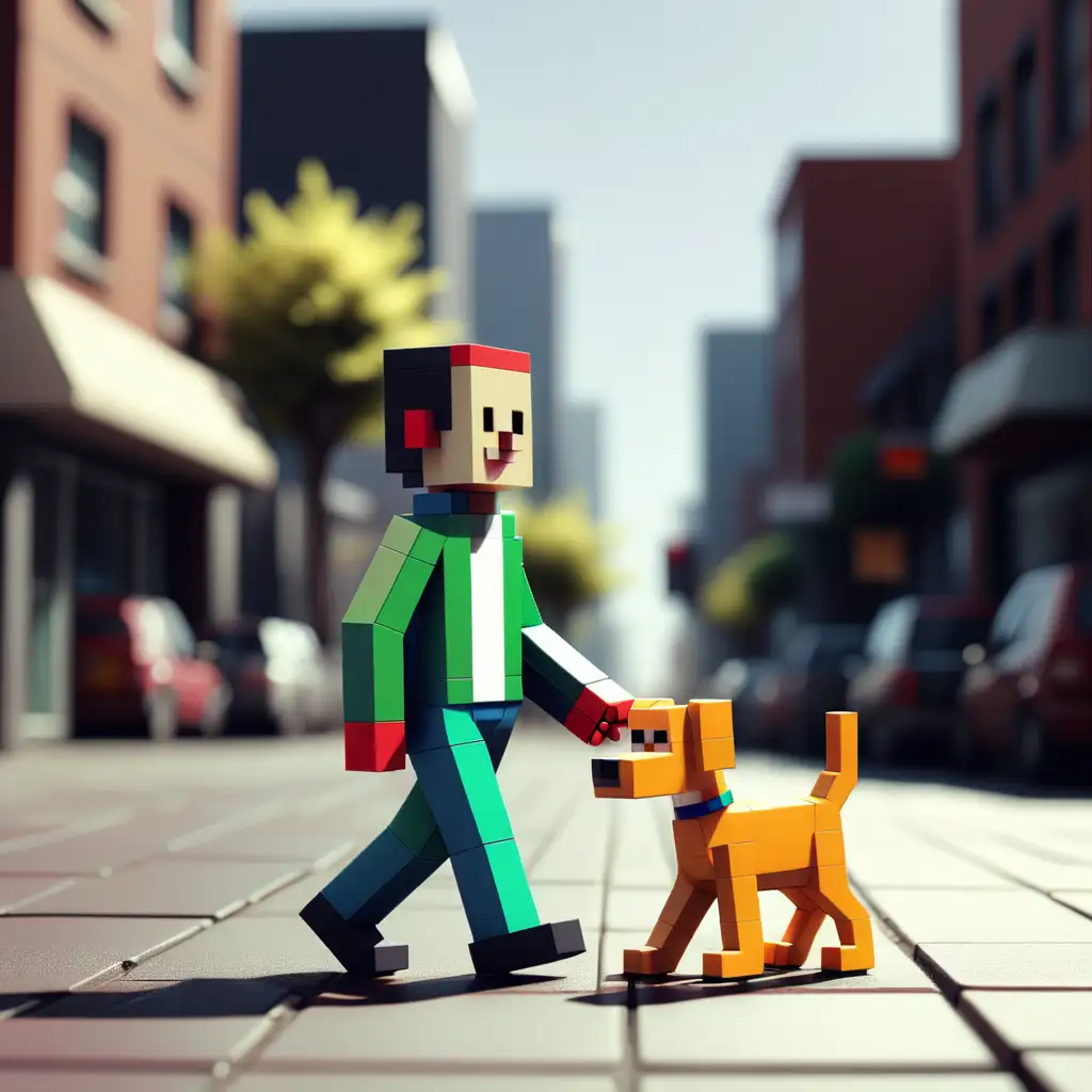 Малко пиксел  човече + разхожда пиксел куче