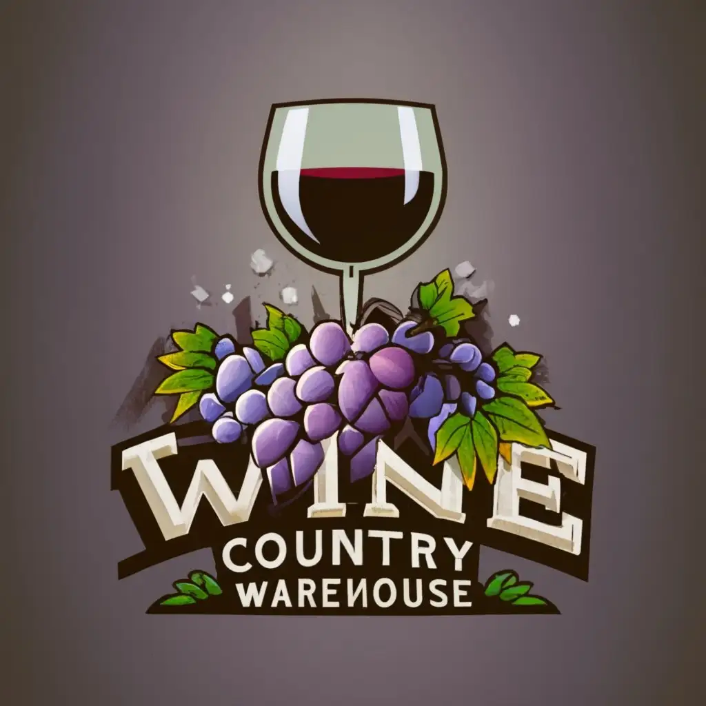 logo, photorealistic, emblem, patch, logo, wine glass grapes, grape field, , with the text "Wine Country Warehouse", typography, be used in Real Estate industry