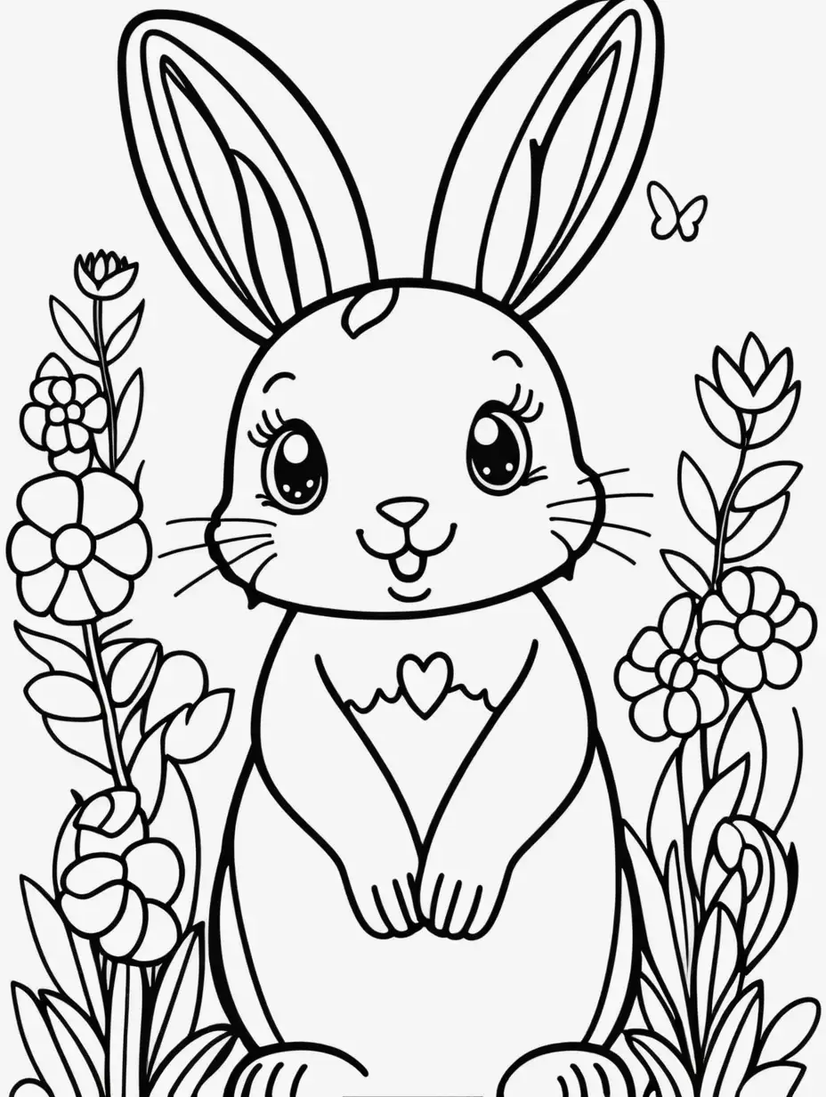 kawaii mama rabbit, happy,  coloring book , bold art lines, vector, hd
