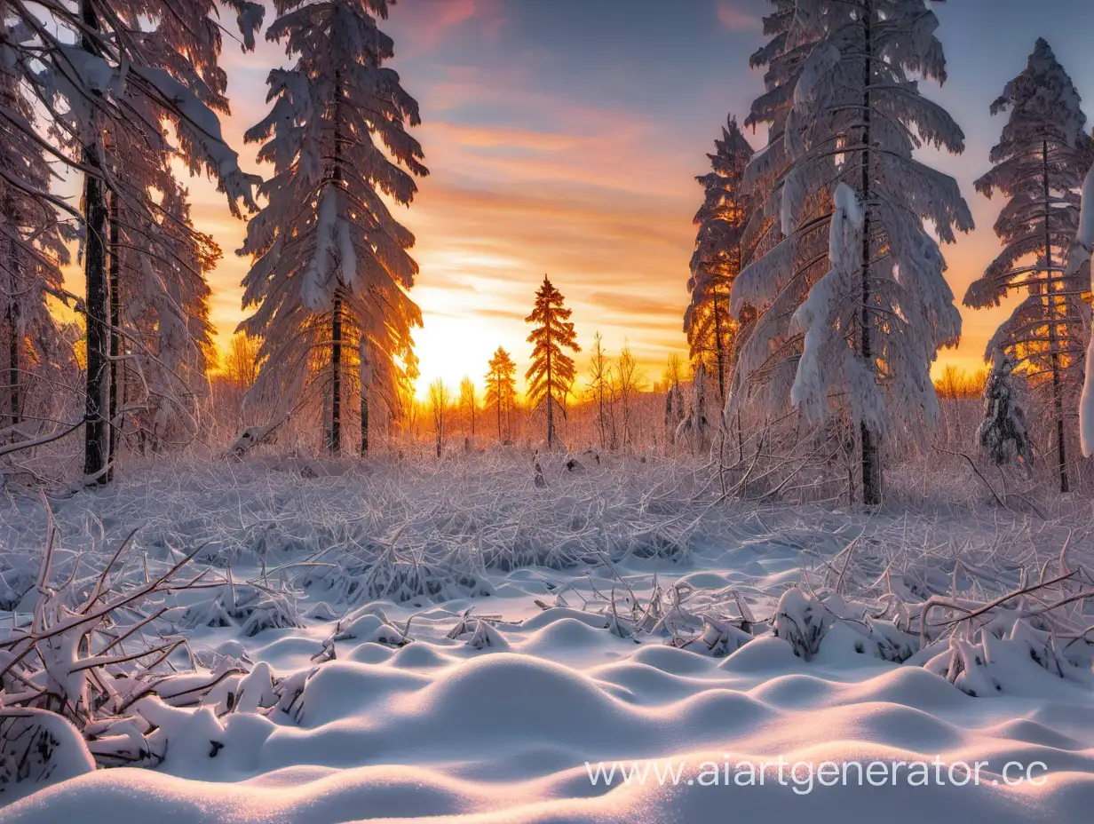 Tranquil-Sunset-Scene-SnowCovered-Forest-at-Dusk