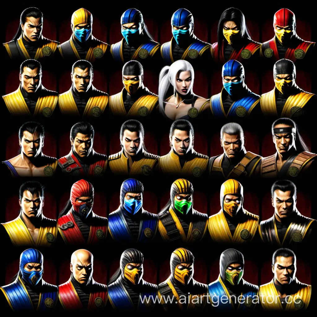 Portraits of all the fighters from Mortal Kombat Trilogy