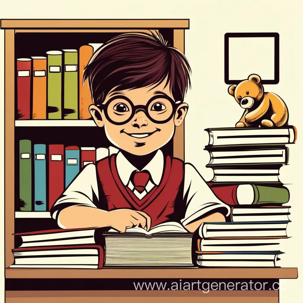 векторное изображение школьника с учебниками и игрушками