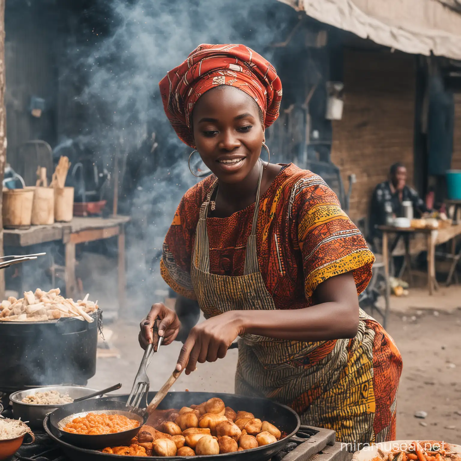 African woman cooking street food