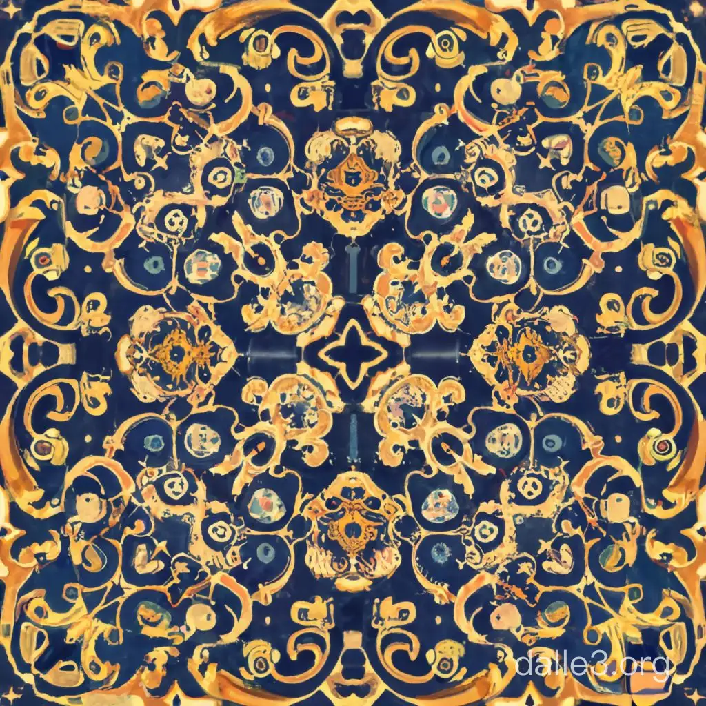 Create a seamless pattern featuring a regal chain scroll motif, reminiscent of the ornate designs found in luxurious carpets. Use rich jewel tones and elaborate scrollwork for a sophisticated and opulent aesthetic.