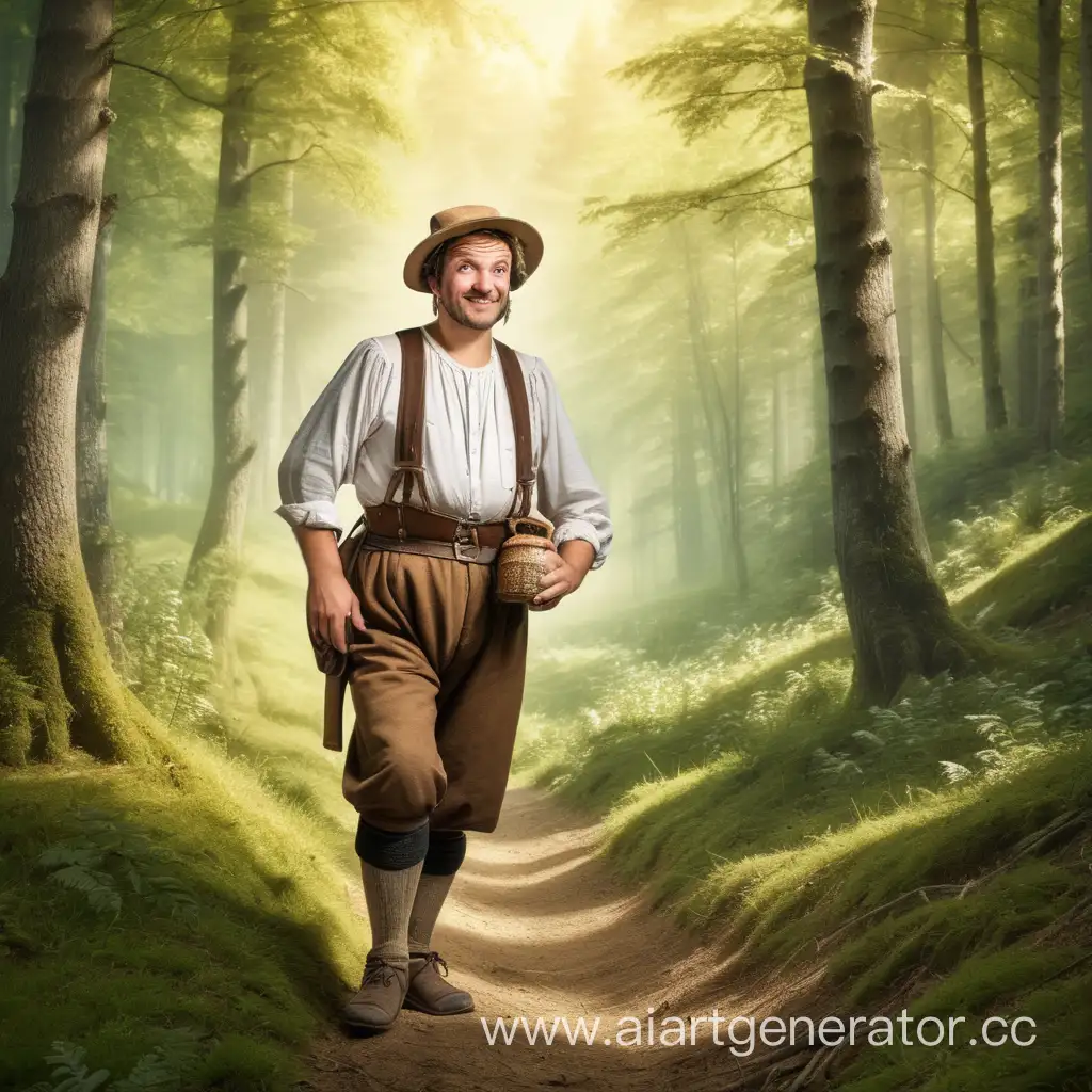 
bavarian peasant in the middle of the forest