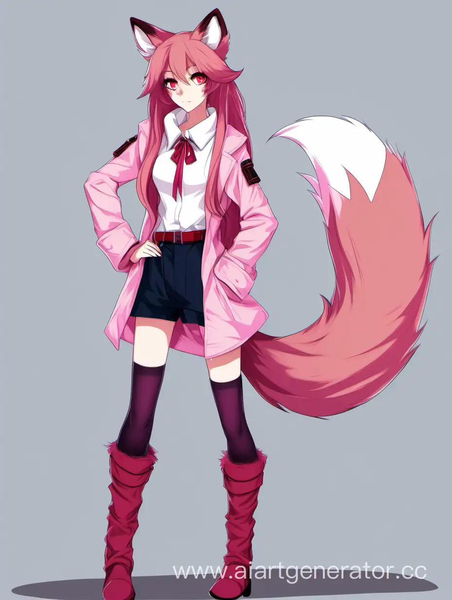 Graceful-Pink-Furry-Fox-with-Long-Hair-and-Red-Eyes-Standing-Figuratively