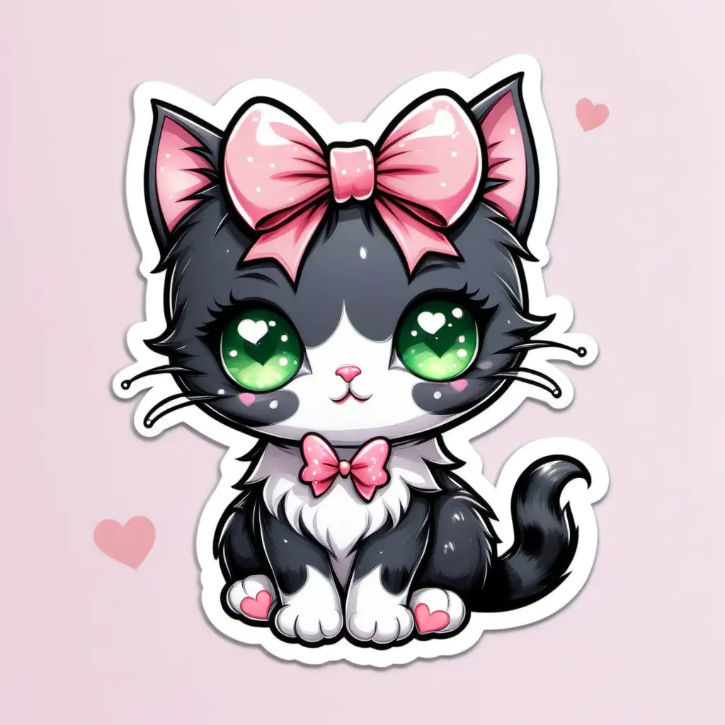 Whimsical Fairytale Cat with Pink Bow on Bright Pastel Background
