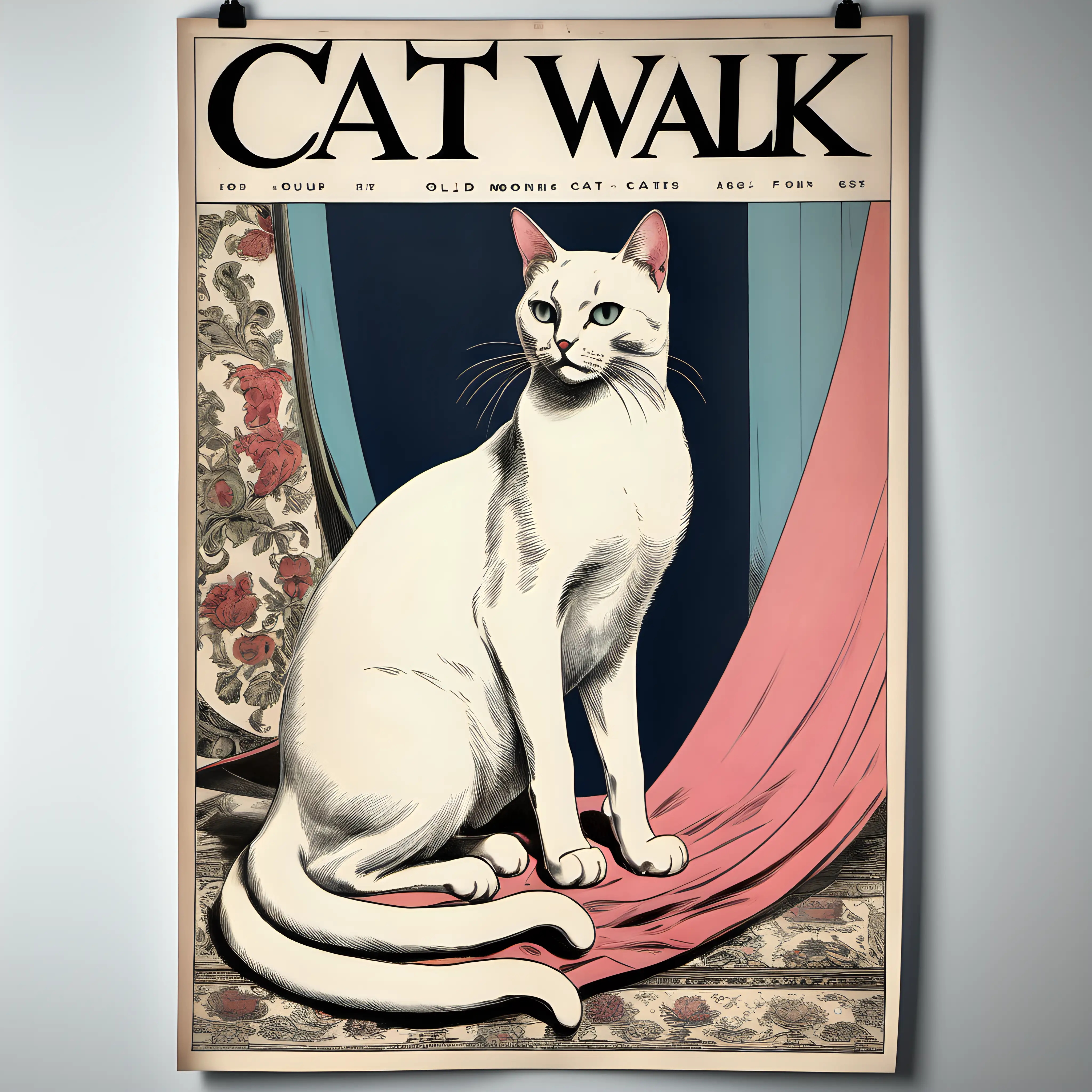 poster  CATWALK MODELING CAT old cover  hand colouring magazine aesthetic 