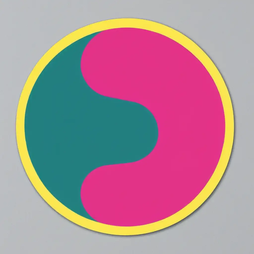 3 inch circle label, teal, hot pink yellow 
