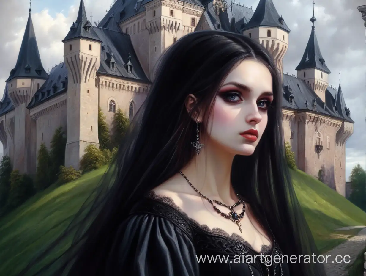 Gothic-Woman-in-a-Realistic-Castle-Setting-Enchanting-Scenes-from-Ukraine-and-Poland