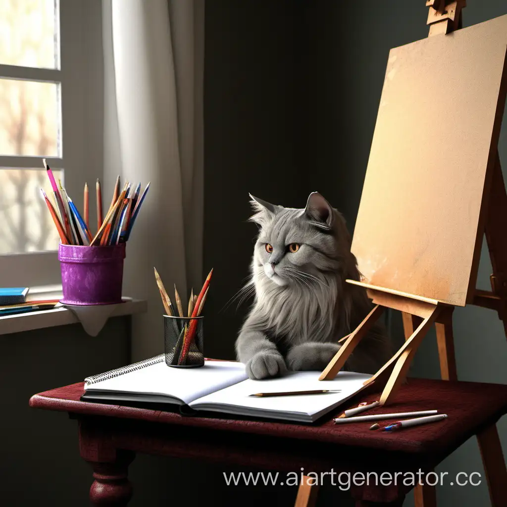 Artistic-Cat-Engages-in-Studious-Pursuit
