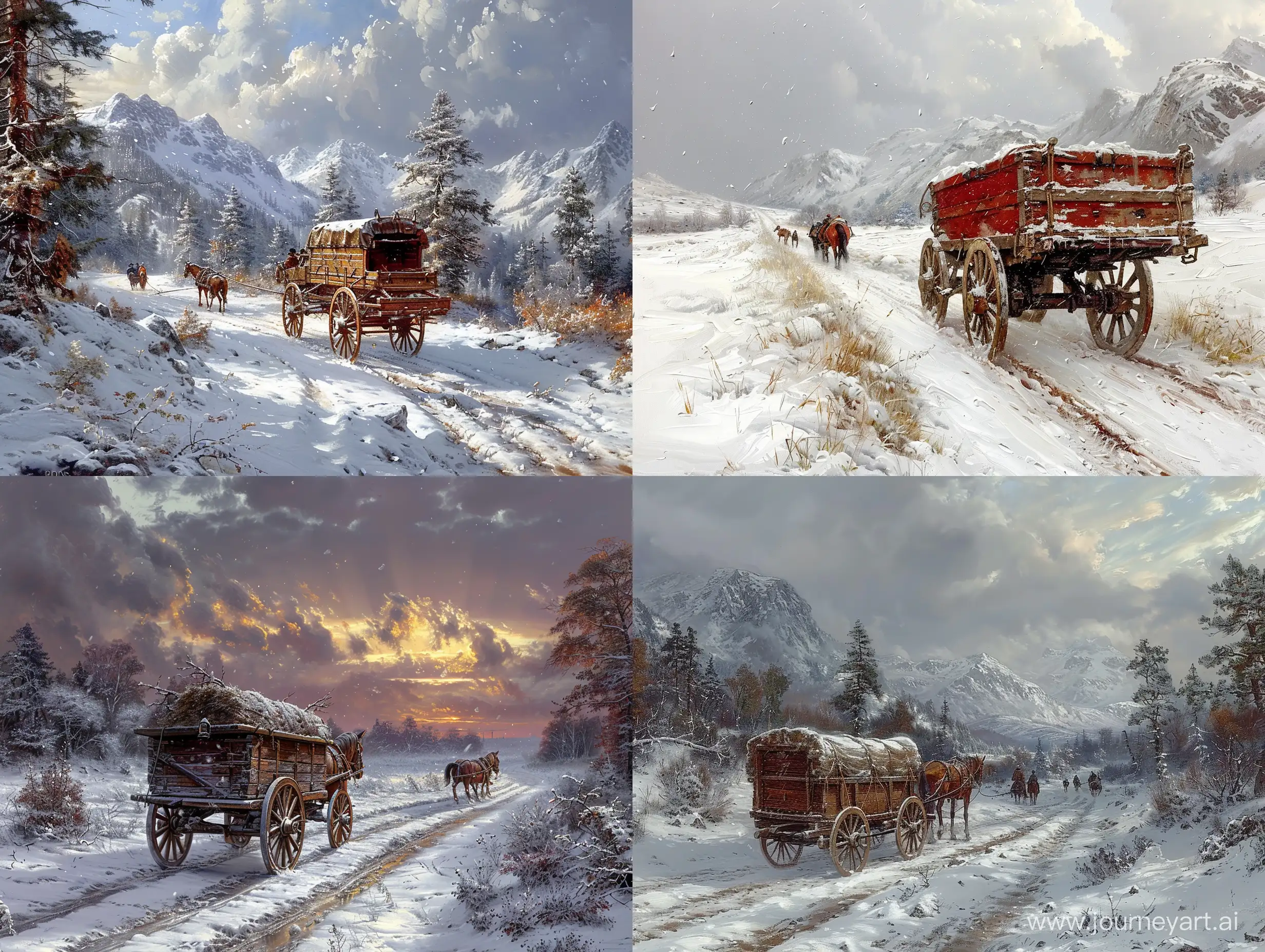   realistic painting wagon landscape snow in western countries people horse  focushighly detailed --style raw --stylize 750  --v 6