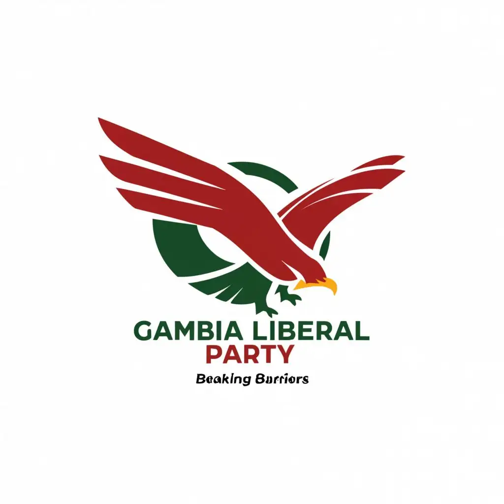 LOGO-Design-for-Gambia-Liberal-Party-Red-and-Green-Eagle-Symbol-on-Minimalistic-Background-with-Breaking-Barriers-Tagline