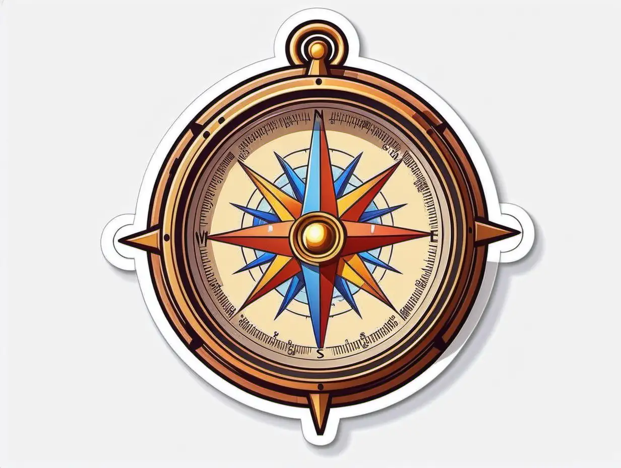 Joyful Cartoon Compass with Sticker Detail on Matte White Background