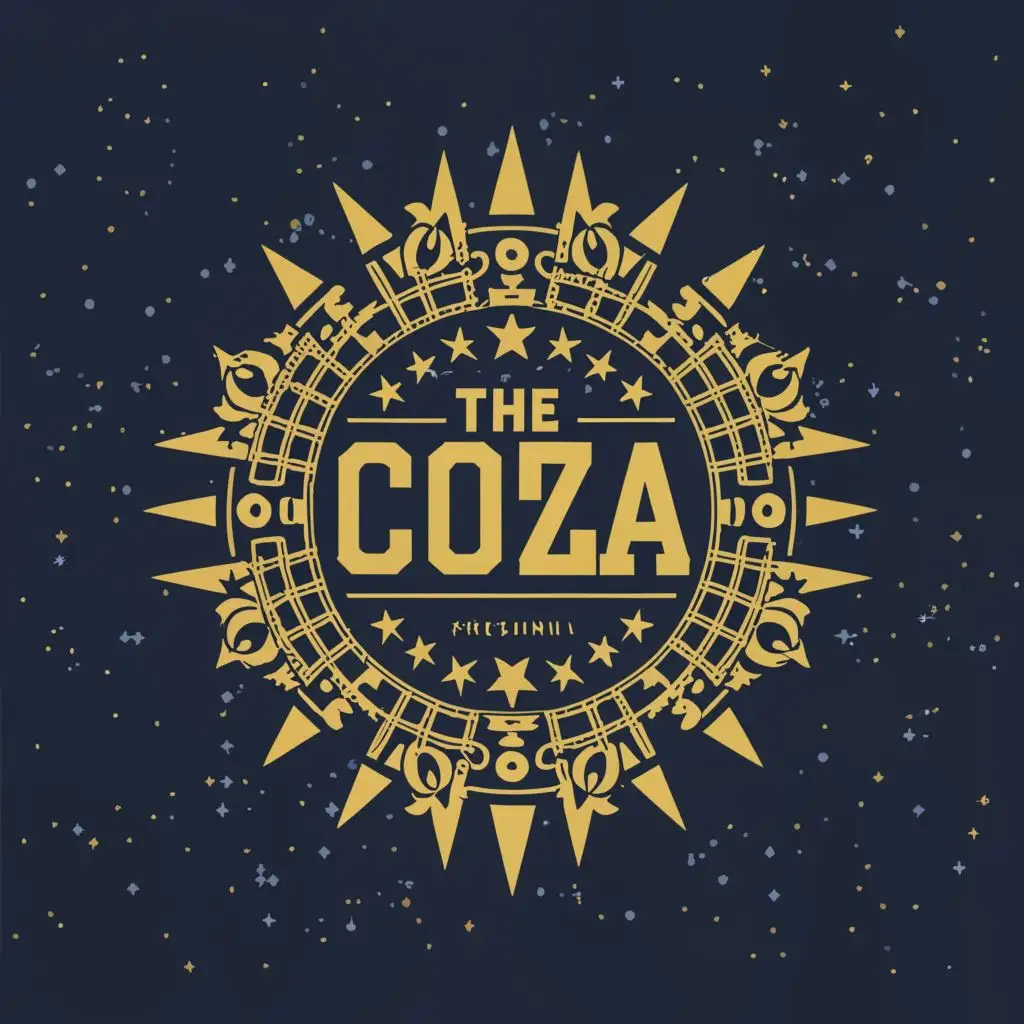 a logo design,with the text "The Coza", main symbol:World Champion, Big Gold Belt, Crumine, Galaxy, Star, Lightning,complex,clear background