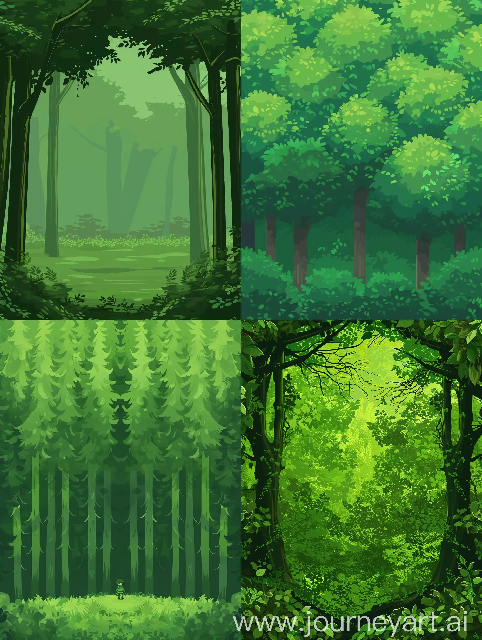 生成一个跟之前图片一样风格的绿色森林背景。中间不要人物
